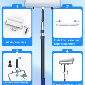 SKGPOLE 3FT Telescopic Paint Roller Pole, Multi-Function Paint Roller Kit with Lightweight Sturdy Aluminum 1-3FT Telescopic Extension Pole, House Paint Roller Brush for Walls, Ceiling, Decks, Doors