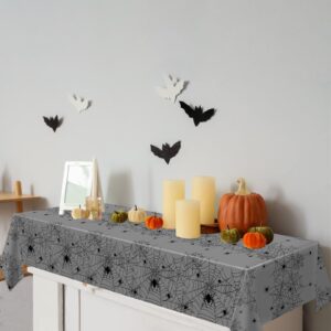 2 Pack Plastic Tablecloths Disposable Table Cloth for Rectangle Tables 54 x 108 Inch Spider Web Tablecloth for Birthday Party Decorations,Gray Spider Web Decorations,Scary Themed Party Supplies