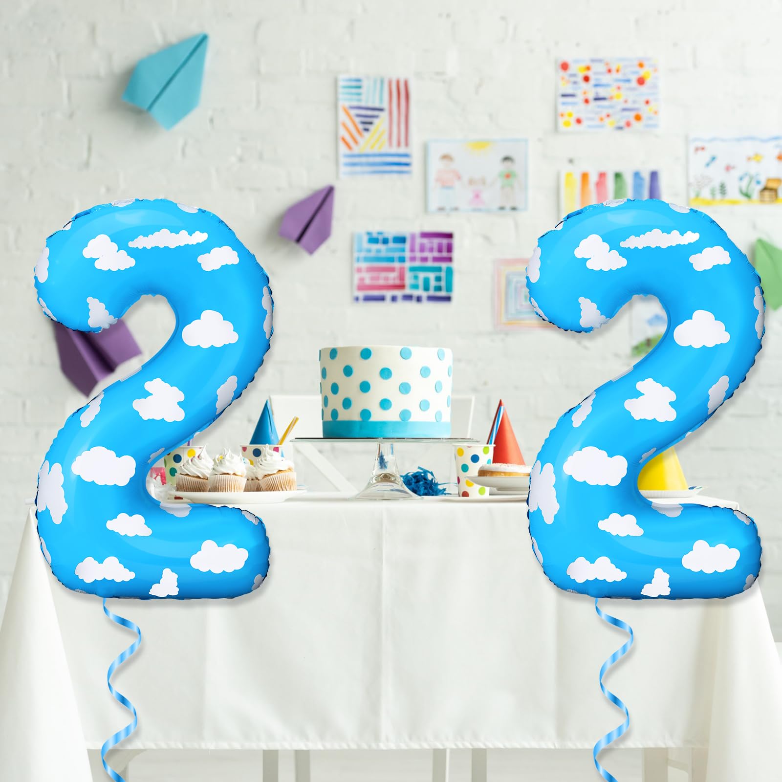 Lunmon 40 Inch Large Number 2 Balloon Blue Clouds Number Balloon Story Birthday Balloons Toy Inspired Story Party Supplies for 2nd Birthday Party Baby Shower Story Birthday Decorations for Kids