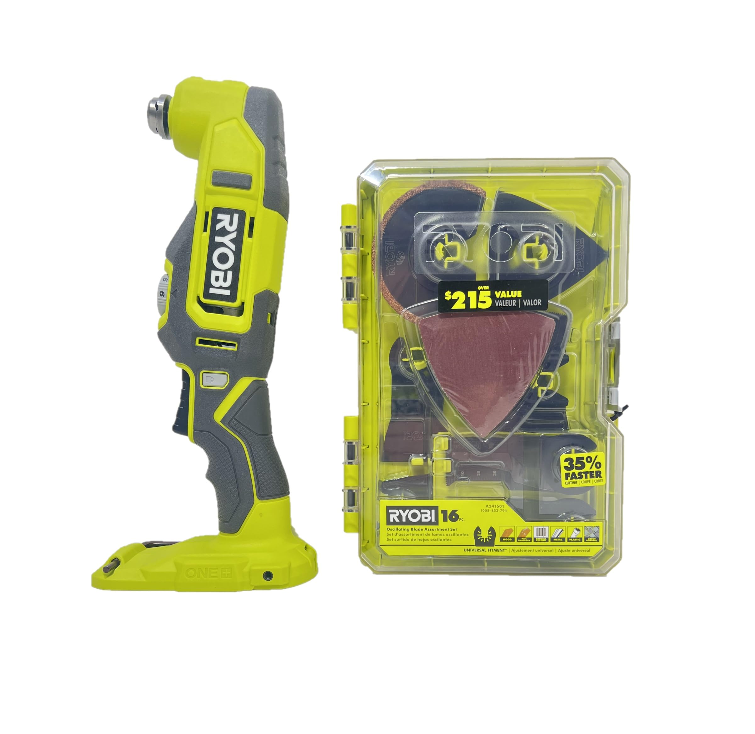 Ryobi 18-Volt Cordless Multi-Tool with 16-Piece Oscillating Multi-Tool Blade Accessory Set – PCL430 + A241601 (Bulk Packaged)