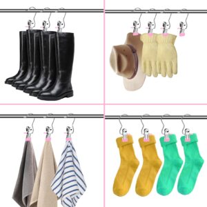 Yihurlm Boot Hangers for Closet,30 Pack Laundry Hooks with Clips,Stainless Steel Boot Hanger Clips,Portable Hangers Single Clip Space Saving Boot Clips for Hanging (Pink)