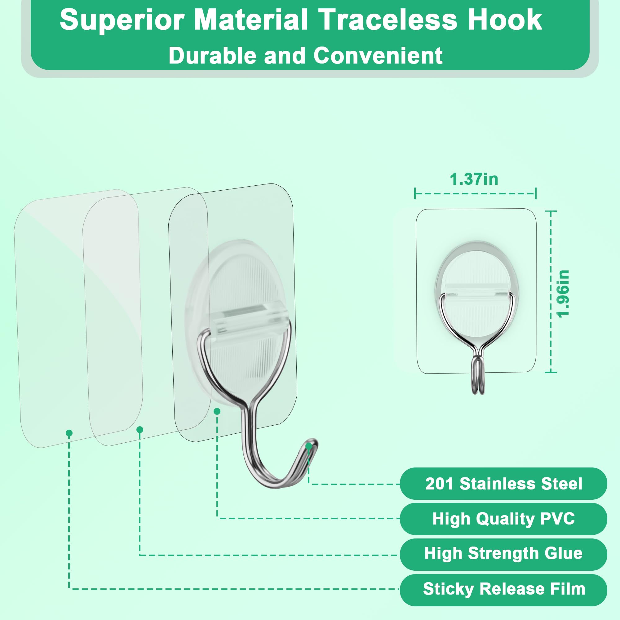 Tooackl 20pcs Adhesive Hooks 13lb(Max) Heavy Duty Sticky Hooks for Hanging Wall Hangers Without Nails 180° Rotating Seamless Stick on Wall Hooks Bathroom Kitchen Office Outdoors.