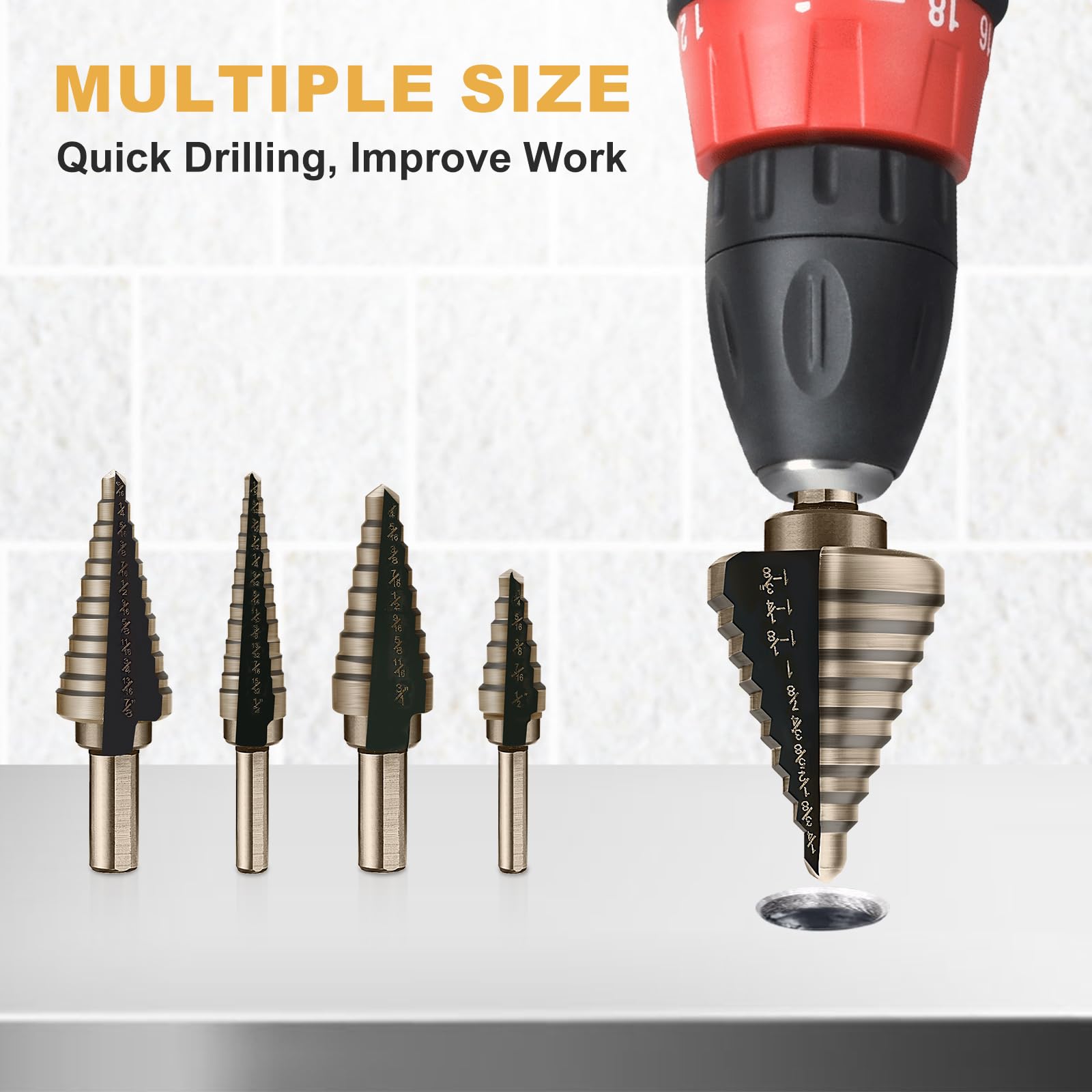 Aleric Step Drill Bit Set - 5 Pcs HSS Titanium Step Drill Bits,High Speed Steel Step Bits for Metal,Wood,Plastic, Step Bit,Multiple Size Hole Cutting Drilling Cone Unibit Step Drill Bit for DIY Lovers