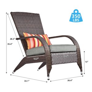 Wicker Adirondack Chair Fire Pit Chairs Oversized Comfy Patio Chairs Outdoor Wicker Rattan Chairs with Cushion Grey Low Deep Seating High Back with Pillow for Outside Backyard Deck Porch Lawn