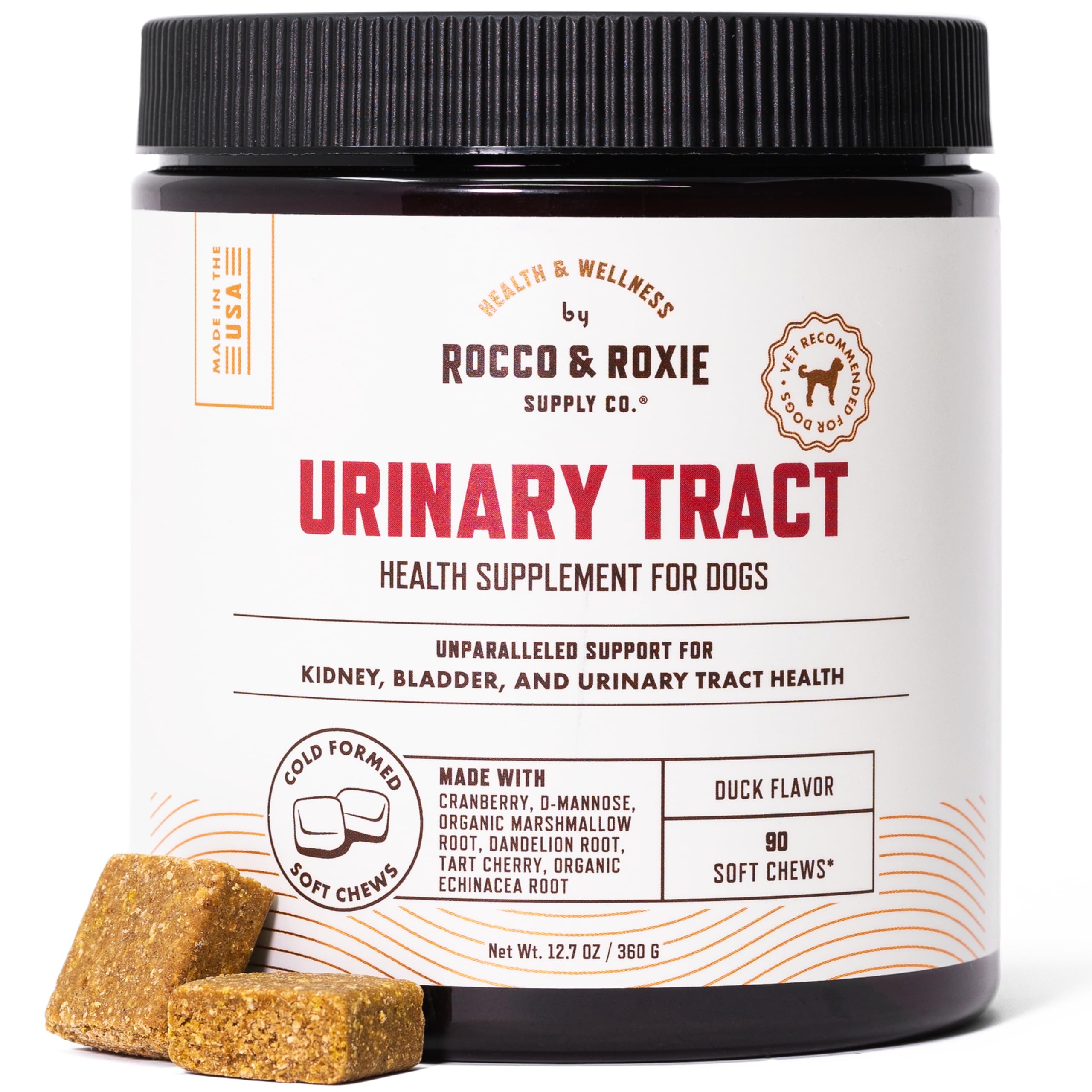 Rocco and Roxie Dog UTI Treatment, Cranberry Supplement for Dogs, Bladder Control, Urinary Tract Support with D-Mannose and Tart Cherry, Incontinence Health Supplements, Dog Treat Soft Chews 90 ct