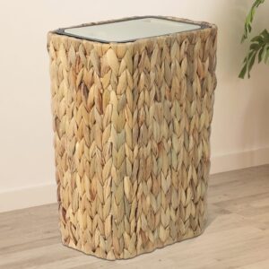 trongee boho trash can with lid for bathroom,2.6 gallon small rattan garbage can with press top lid,woven wastebasket and hamper 2 in 1 wicker trash basket for bathroom,kitchen,living room,bedroom