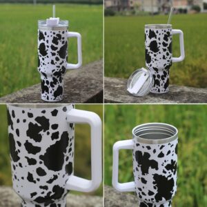 ZYOsJK 40 oz cow tumbler with handle leakproof Cow print tumbler with Lid and Straw stainless steel Vacuum insulated Tumbler Travel Coffee Mug