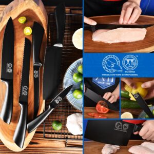 XYJ Knives,Professional Knife Sets for Master Chefs,Meat Cleaver Butcher for Camping,Chef Knife Set with Bag,Birthday Gifts for Women Men Presents (Full Black)