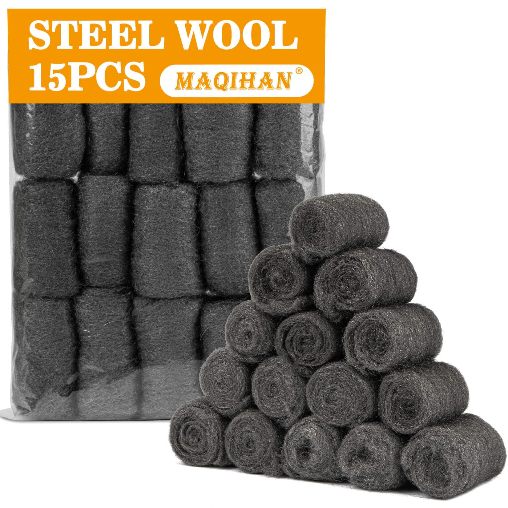 MAQIHAN Steel Wool Pads 0000 15PCS - Steel Wool Roll Glass Wood Fabric Metal Extra Fine Steel Wool 0000 Polishing Chrome Glass Polishing Pads Wool Steelwool Mice Control Weep Hole Covers Walls Fill