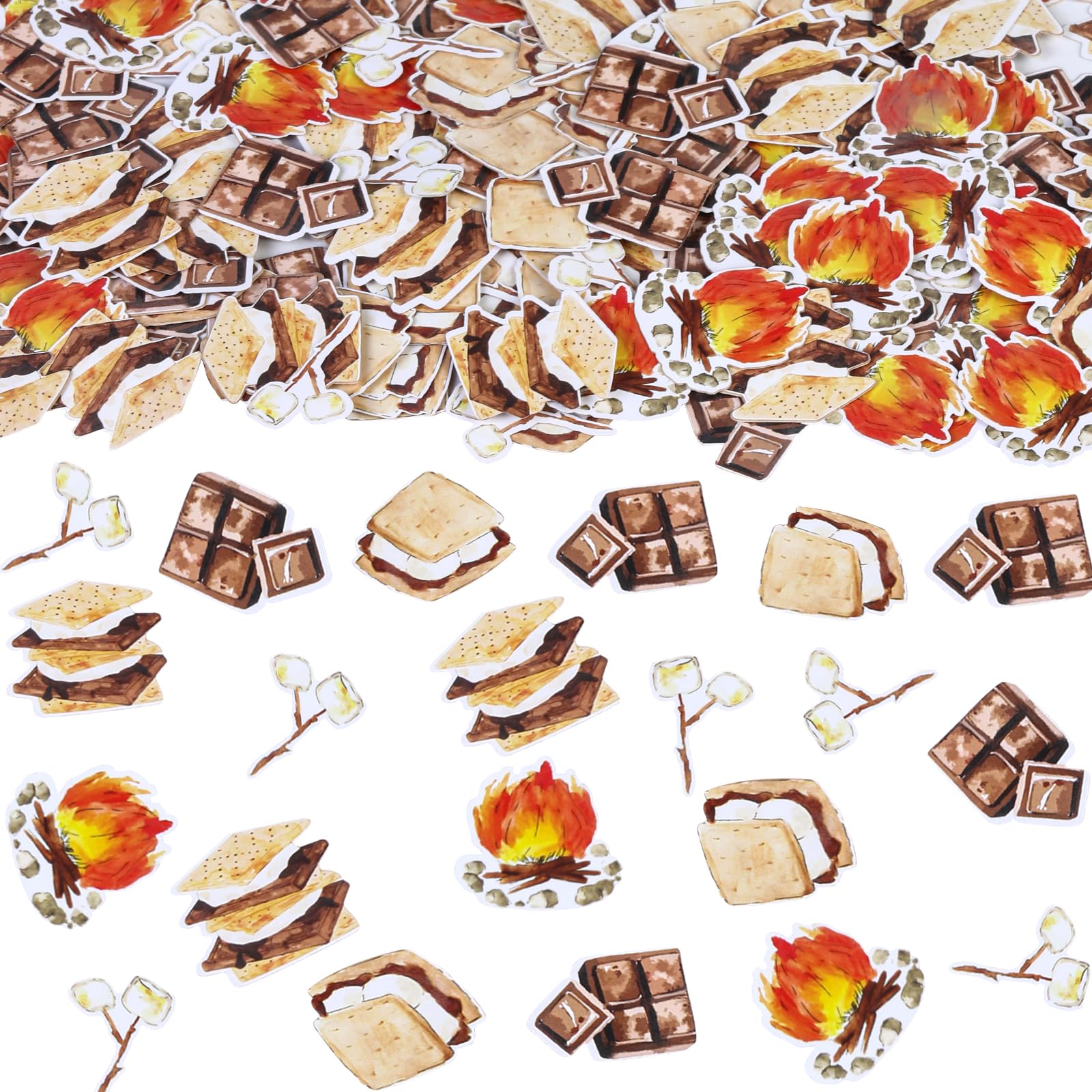 Jollyboom 200PCS Smores Camping Confetti, Smores Baby Shower Decorations Confetti Double-Sided Printing Camping Campfire Camper Confetti Decoration for Table, Camping Theme Party Decoration