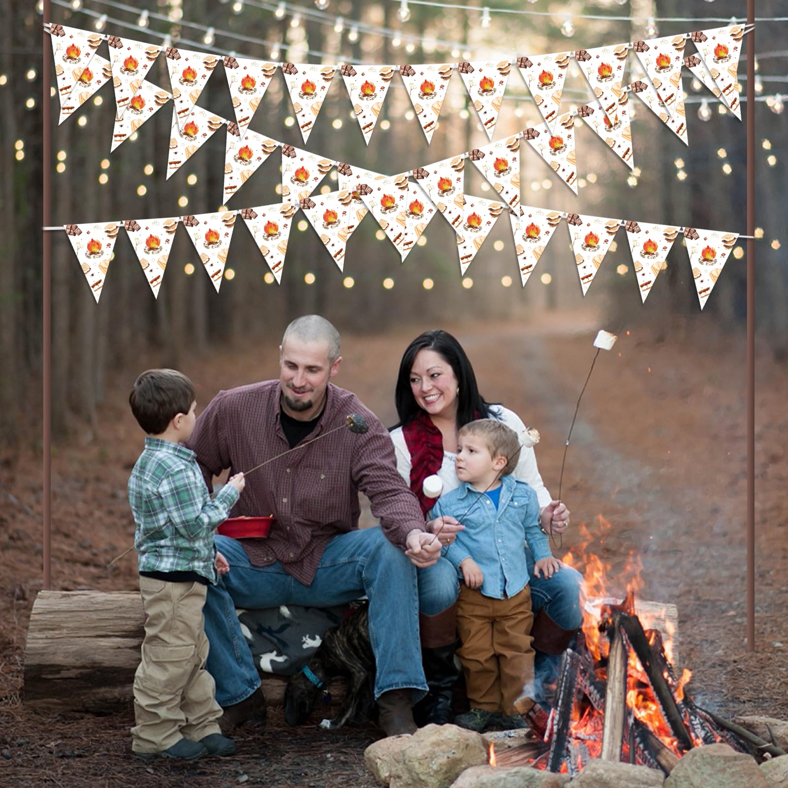 Jollyboom Smores Birthday Decorations, 3pcs Smore Camping Campfire Camper Birthday Party Pennant Banners, Smores Baby Shower Fun to Be One Birthday Party Pennant Flag Banner for Camping Theme Party