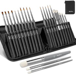 nicpro miniature paint brushes dry brush - 20pcs model paint brush set with nylon case for acrylic, watercolor, detail paint brush drybrush for warhammer 40k, citadel paint, model, dnd miniatures