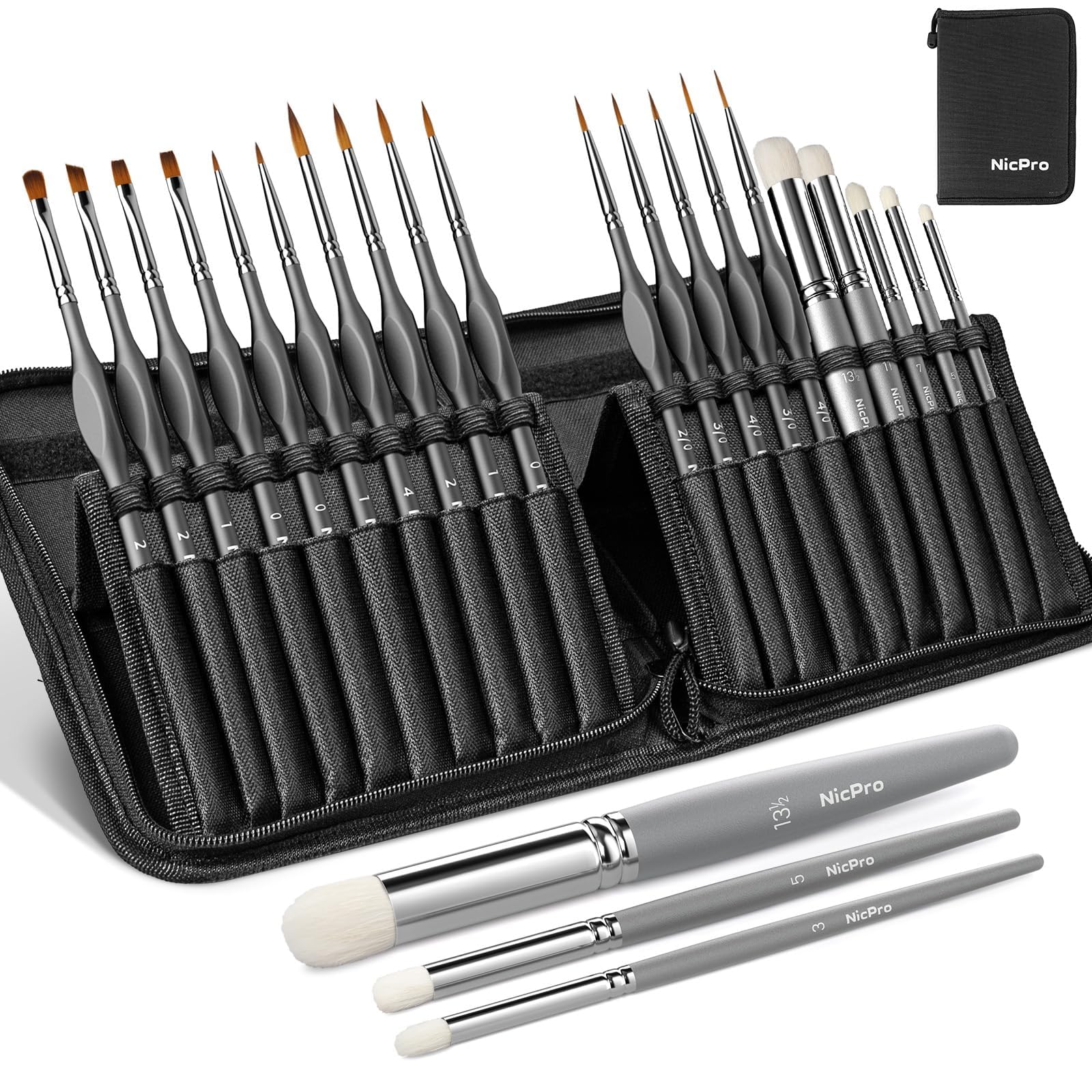 Nicpro Miniature Paint Brushes Dry Brush - 20PCS Model Paint Brush Set with Nylon Case for Acrylic, Watercolor, Detail Paint Brush Drybrush for Warhammer 40k, Citadel Paint, Model, DND Miniatures