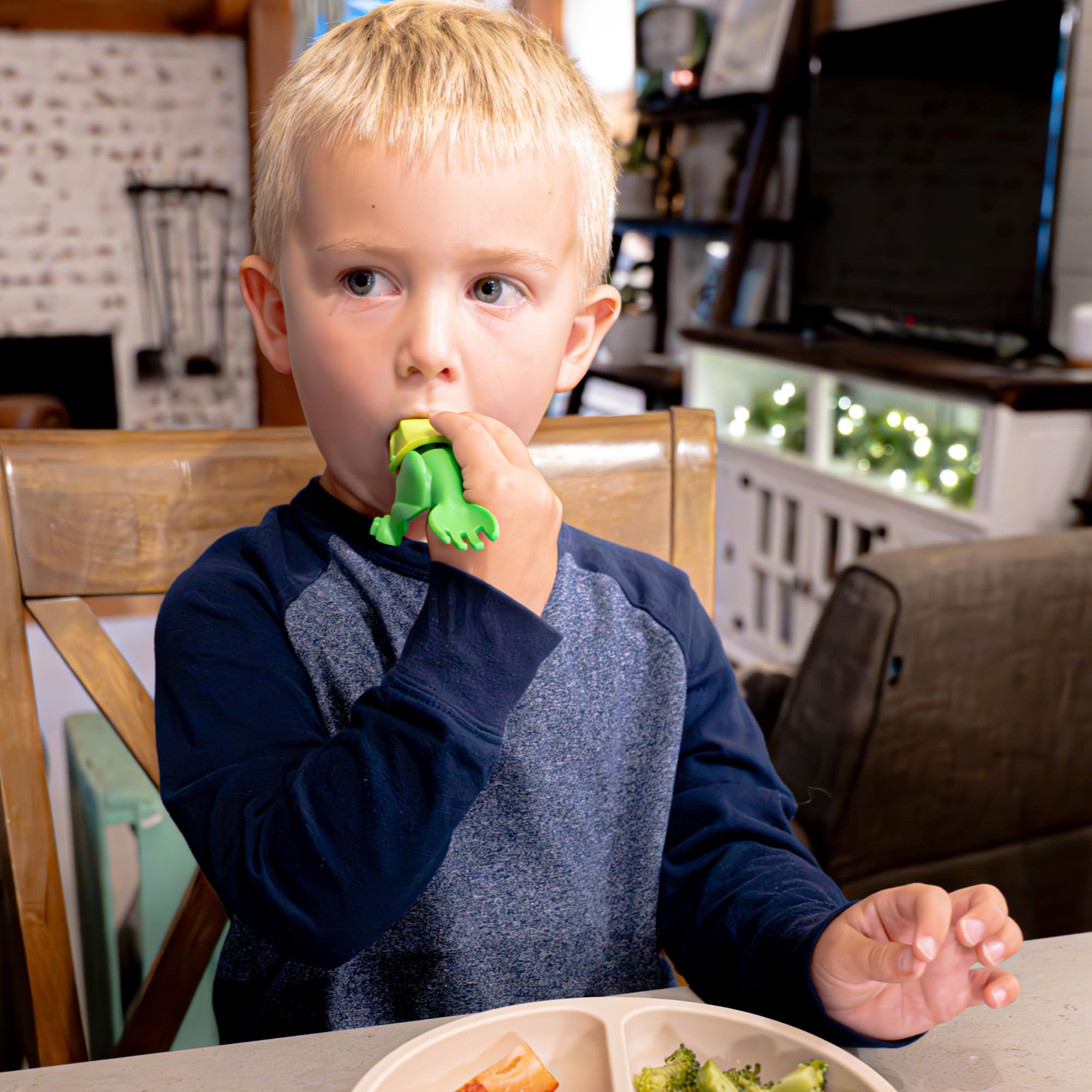 Jollycub® Interactive Toddler Utensils, Dino Chomperware™, Kids Silverware Set, BPA Free, Made in USA (Leafy Greens)