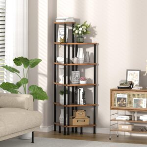 Homedawn Corner Shelf, Corner Bookcase, Industrial 5-Tier Corner Shelf Stand Display Rack,Wall Corner Bookshelf,Tall Shelf Plant Stand for Small Spaces, Living Room, Home Office (Rustic Brown)