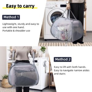 HEDONLEE Collapsible Laundry Basket, 90L Foldable Pop-up Laundry Hamper with Handles, Square Mesh Dirty Clothes Hamper for Laundry, Bathroom, Kids Room, Dorm,Travel or Camping (Gray)