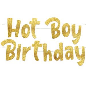 hot boy birthday gold glitter banner - funny birthday party decorations, supplies, ideas, and gifts for men - 21st -25th - 30th - 40th birthday