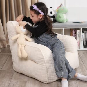 MOMCAYWEX Kids Bean Bag Chair with a Plush Bear, Comfy Toddler Chair for Boys and Girls, Beige