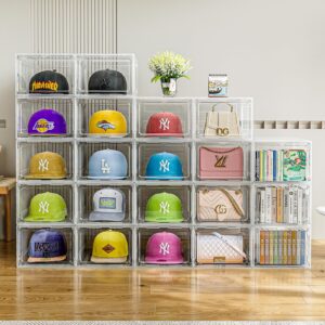 Hat Organizer Box for Baseball Caps, 6 Pack Clear Plastic Hat Storage Box, Hat Holder for Closet, Hat Display Case with Magnetic Door, Hat Rack, Snapback Organizer, Hat Case, Hold 8 Cap Each