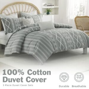 EWlinens Boho Duvet Cover King Size - Gray Geometric Bedding Duvet Cover Set 3 Pieces Bohemian Striped Pattern Printed Cotton Comforter Cover with Zipper Closure & Corner Ties, 104"x90"