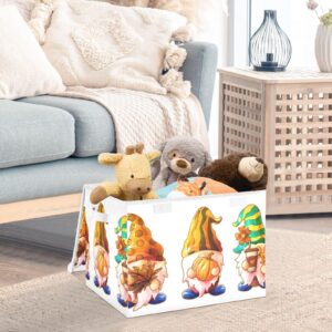 VIGTRO Large Collapsible Storage Bins with Lids Fall Gnomes Pumpkin, Autumn Themed Storage Baskets Organizer Containers with Handles for Home Bedroom Office