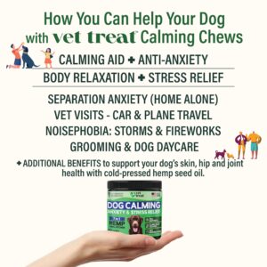 Hemp Calming Chews for Dogs - Dog Anxiety Relief -Made in USA- Hemp Oil + Melatonin Treats - Separation Anxiety, Barking, Travel - Dog Calming Chews - 120 Soft Treats (Chicken)