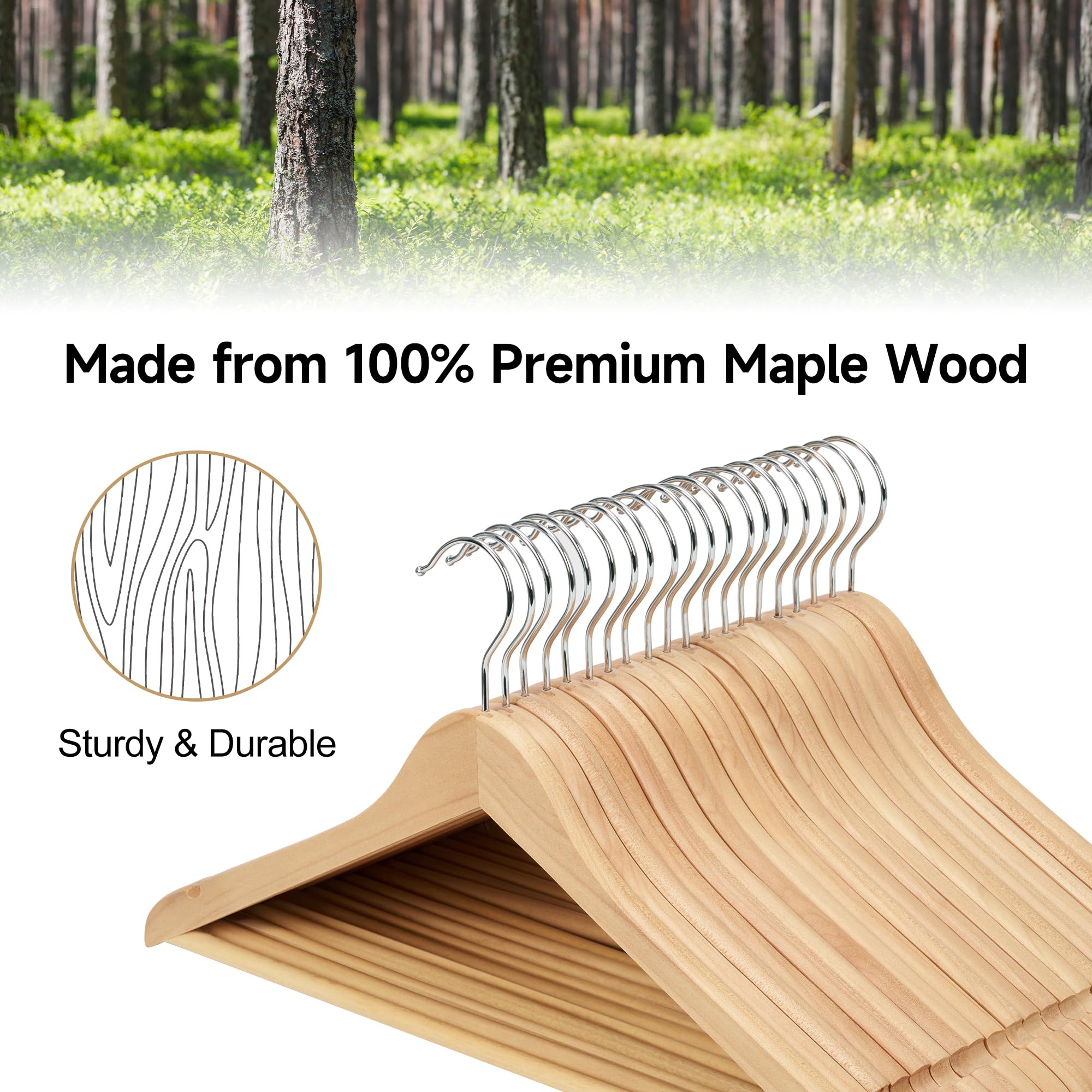 StorageWorks Wooden Suit Hanger, Heavy Duty Clothes Hangers 20 Pack, Natural Wood Color, Natural Wood Hangers for Suits, Shirts, Jackets, Pants