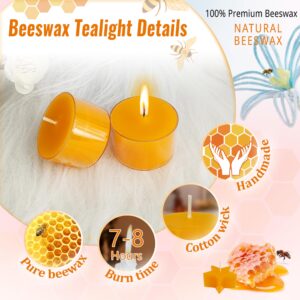 Round Shape Beeswax Tealight Candles, 24 Pack Handmade Natural Beeswax Tea Light Candles Set, Clear Cup Yellow Bees Wax Tealight 9 Hour Burn Time for Home Decor, Shabbat, Wedding, Emergency