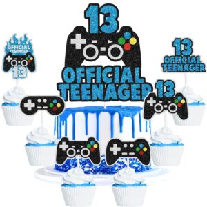 7 pcs gaming cake topper set, official teen gaming themed upgraded happy 13th birthday unlockable controller decorations, video game themed party, boys and girls birthday party decorations. liangss