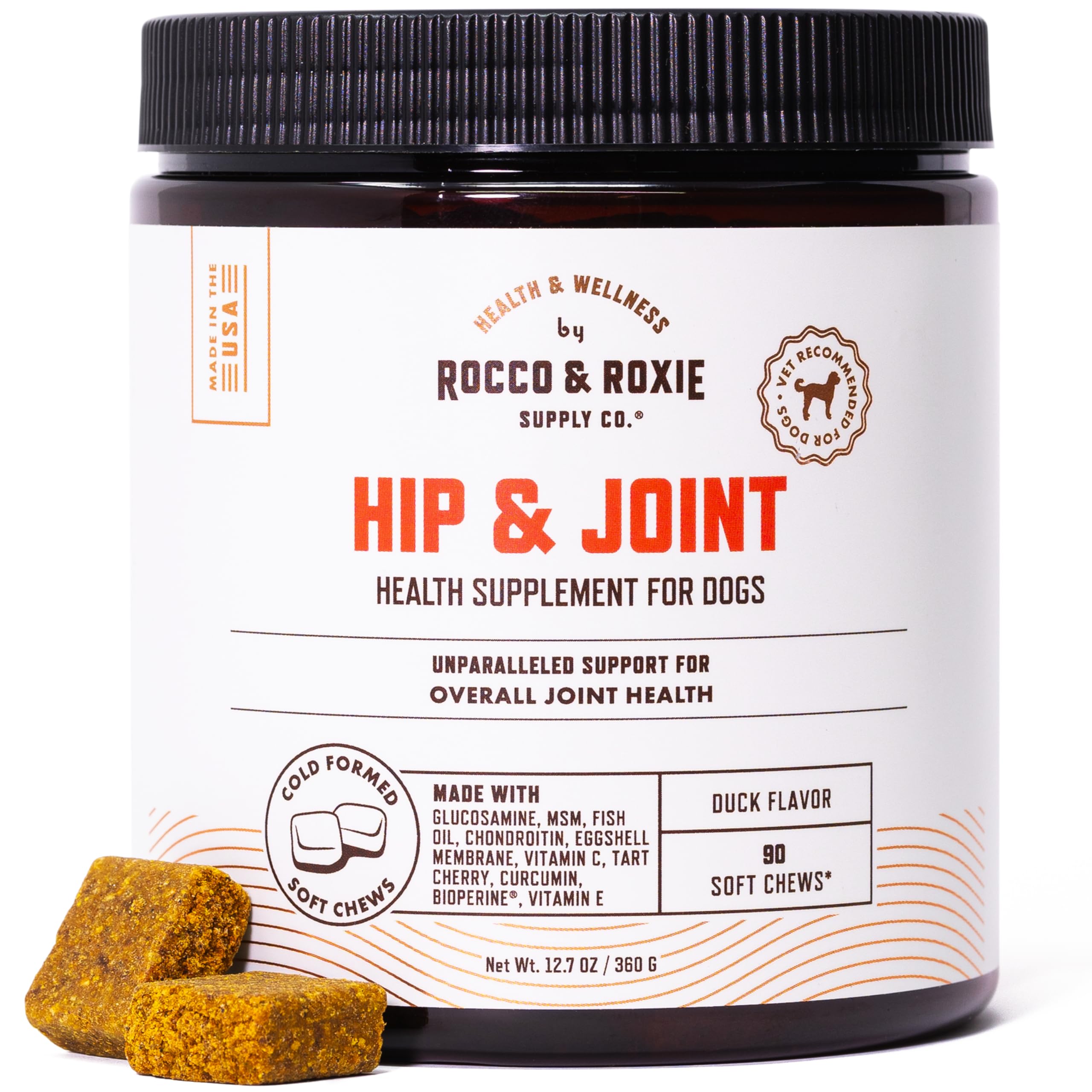 Rocco & Roxie Joint Supplement for Dogs, Glucosamine Hip and Joint Chews, Dog Joint Supplement Large & Small Breed, Senior Dog Vitamins to Support Mobility, Chondroitin, MSM, Dog Health Supplies 90 ct