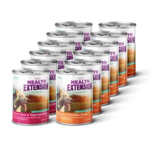 health extension variety pack - chicken & beef stew grain-free wet dog food, 12.5 oz - high-protein recipe, hydration support, ideal for all breeds (case of 12 cans)