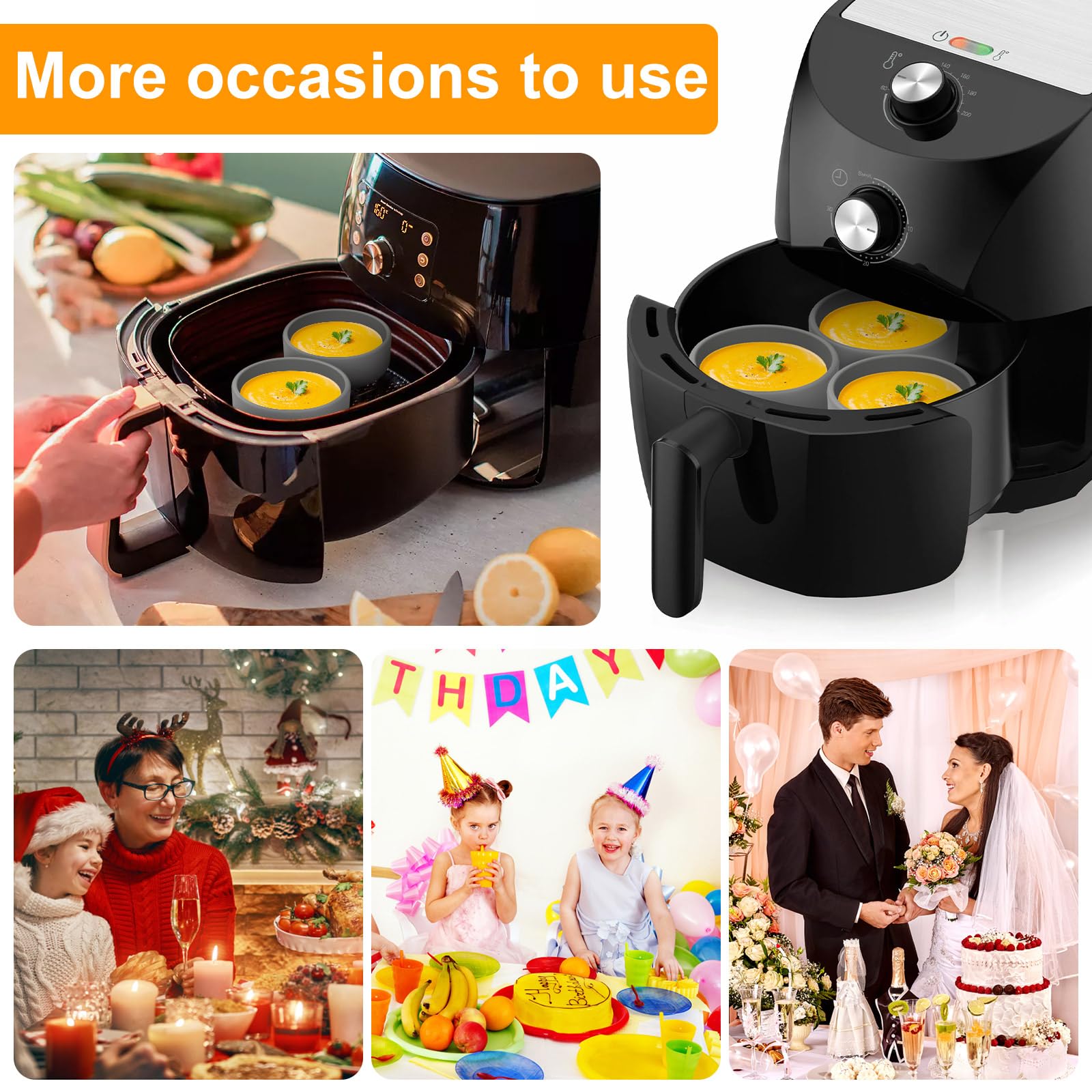 3Pcs Silicone Air Fryer Egg Mold, Reusable Nonstick Egg Bites Pan Alternative, Egg Boiler Mold Cup, BPA Free, Dishwasher Safe Poached Egg Cups for Microwave Air Fryer Stovetop Egg Cooking