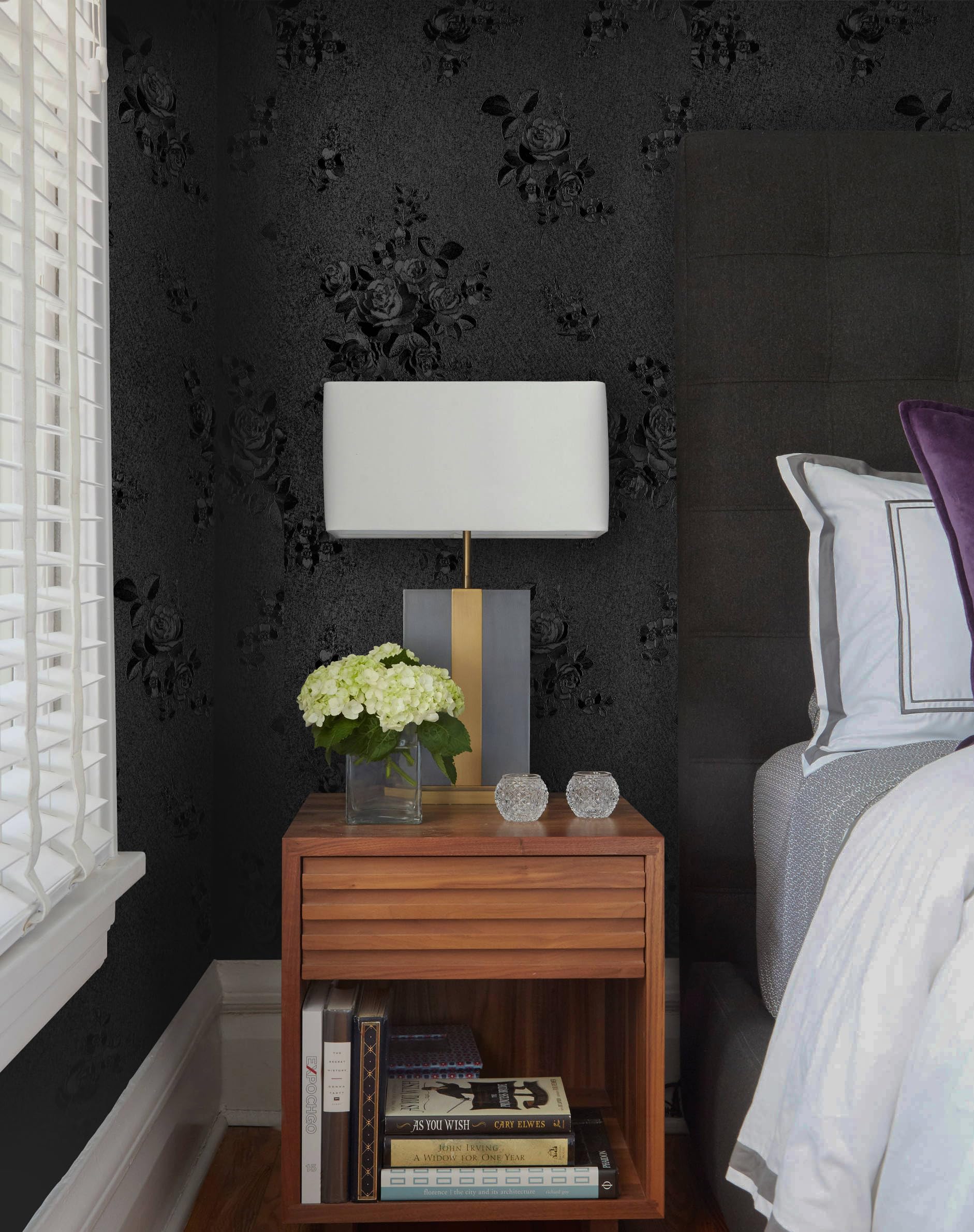 Erfoni Black Wallpaper Peel and Stick Wallpaper Black Floral Embossed Contact Paper 17.7inch×118.1inch Removable Textured Flower Wallpaper Self Adhesive Thicken Countertops Cabinets Contact Paper