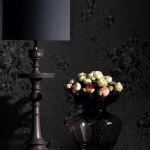 lenify Black Flower Wallpaper Stick and Peel 17.7inch x 118.1inch Embossed Floral Stick Peel Contact Paper Solid Pure Waterproof Black Self Adhesive Wallpaper Black Flower Removable Shelf Vinyl Roll