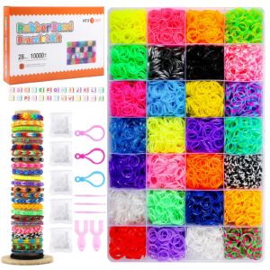 htvront rubber band bracelet kit - 10000+ loom bracelet making kit with 450 clips, rubber bands refill loom set for beginners, rubberband bracelets kit for girls boys birthday parties gift