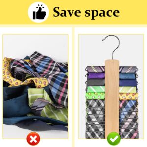 BigOtters Wooden Tie Hanger, Hanging Tie Holder Tie Organizer for Closet Tie Rack Necktie Belt Hanger 20 Hooks 360°Rotating for Scarf Belt