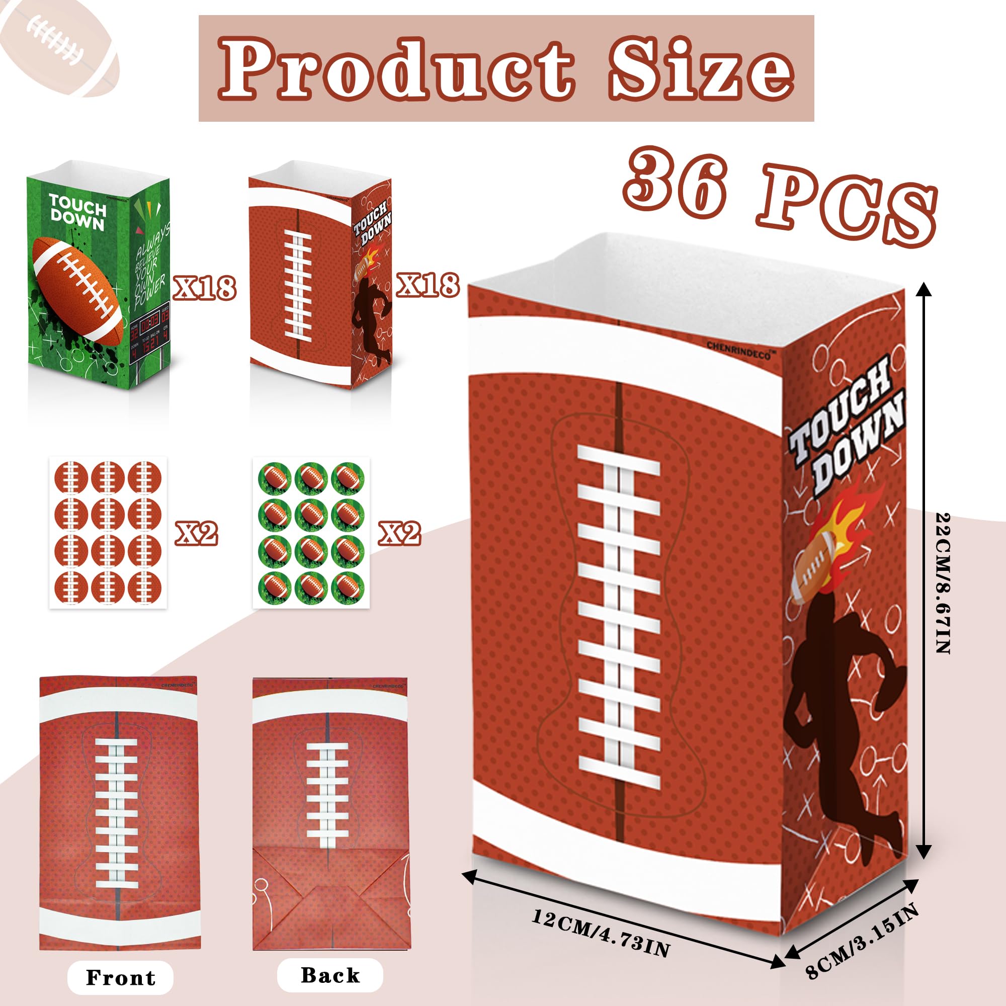 CHENRINDECO Football Party Bags 36 Packs Football Party Gift Bags Super Football Kraft Paper Treat Bags for Football Bowl Theme Party Decoration Sports Birthday Party Supply