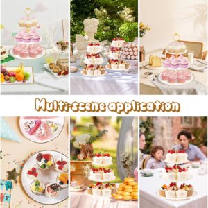 DI QIU REN 8PCS Cake Stand Set, Plastic Cupcake Stands with Gold Rim, Dessert Display Stands Set for Wedding Birthday Party Baby ShowerTea Party