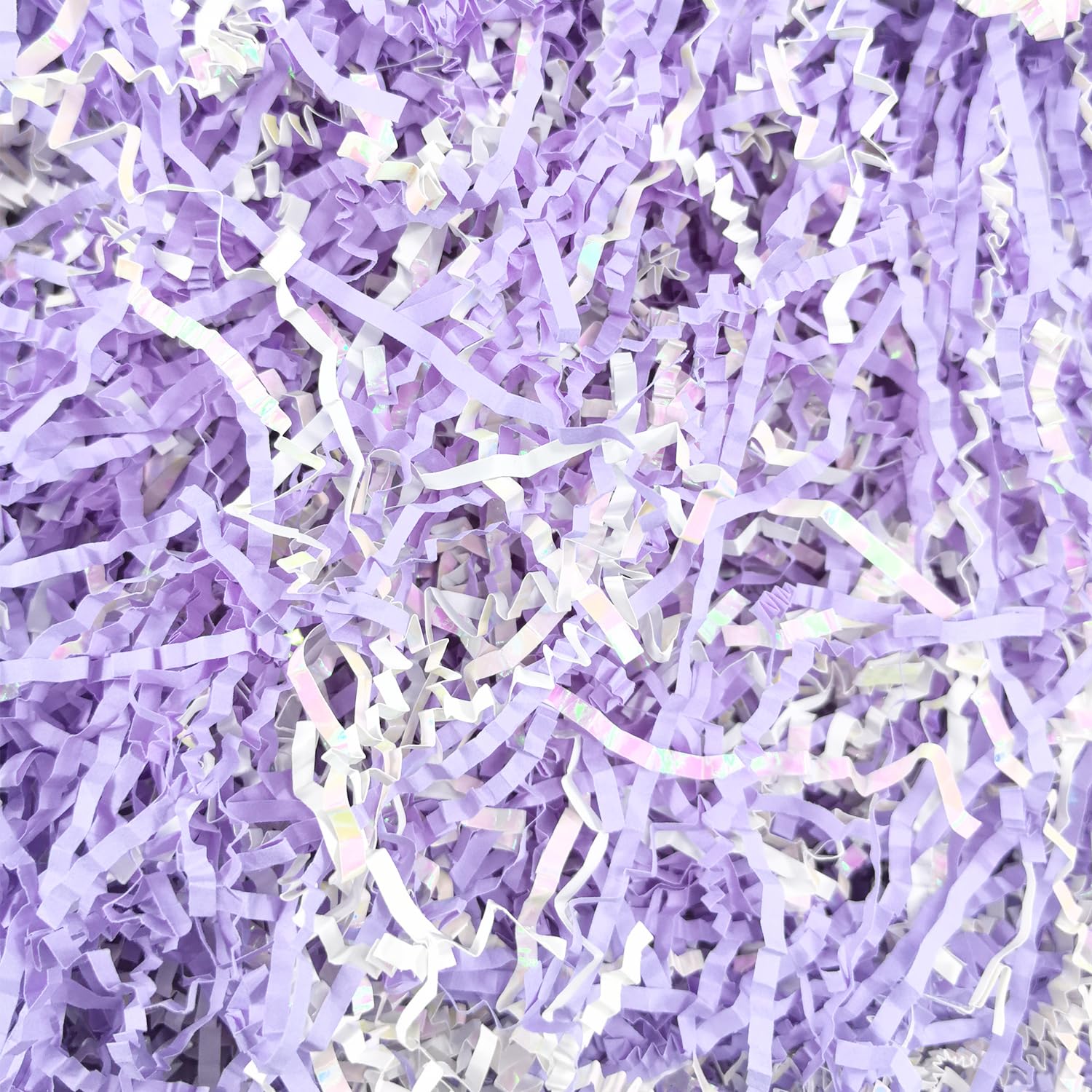 Amsthow Crinkle Cut Paper Gift Wrap Box Filler 1/2 LB Diamond White and Purple Shred Basket Raffia Grass Stuffing Raffia Grass for Christmas Decoration(Diamond White and Purple)