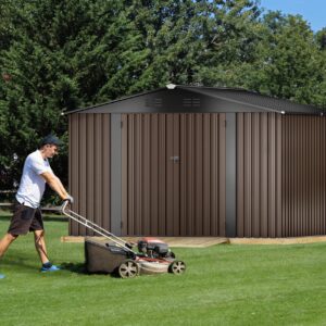 DWVO 10x8 FT Outdoor Storage Shed - Spacious Garden Tool Shed with Lockable Door - Durable Metal Yard Shed for Garden, Patio, and Backyard (Brown)