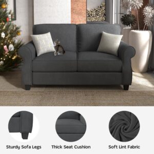 Sunrise Coast Loveseat Sofa 56'' Small Couches for Living Room Upholstered 2 Seater Sofas with Round Armrest Cushion with Zipper, Grey