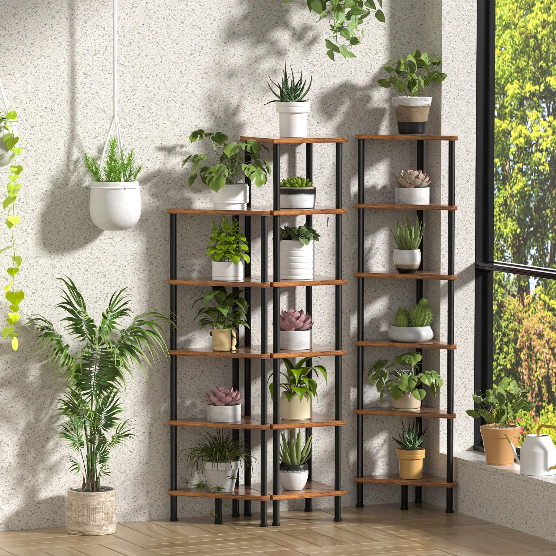 Homedawn Corner Shelf, Corner Bookcase, Industrial 5-Tier Corner Shelf Stand Display Rack,Wall Corner Bookshelf,Tall Shelf Plant Stand for Small Spaces, Living Room, Home Office (Rustic Brown)