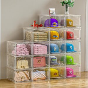 Hat Organizer Box for Baseball Caps, 6 Pack Clear Plastic Hat Storage Box, Hat Holder for Closet, Hat Display Case with Magnetic Door, Hat Rack, Snapback Organizer, Hat Case, Hold 8 Cap Each