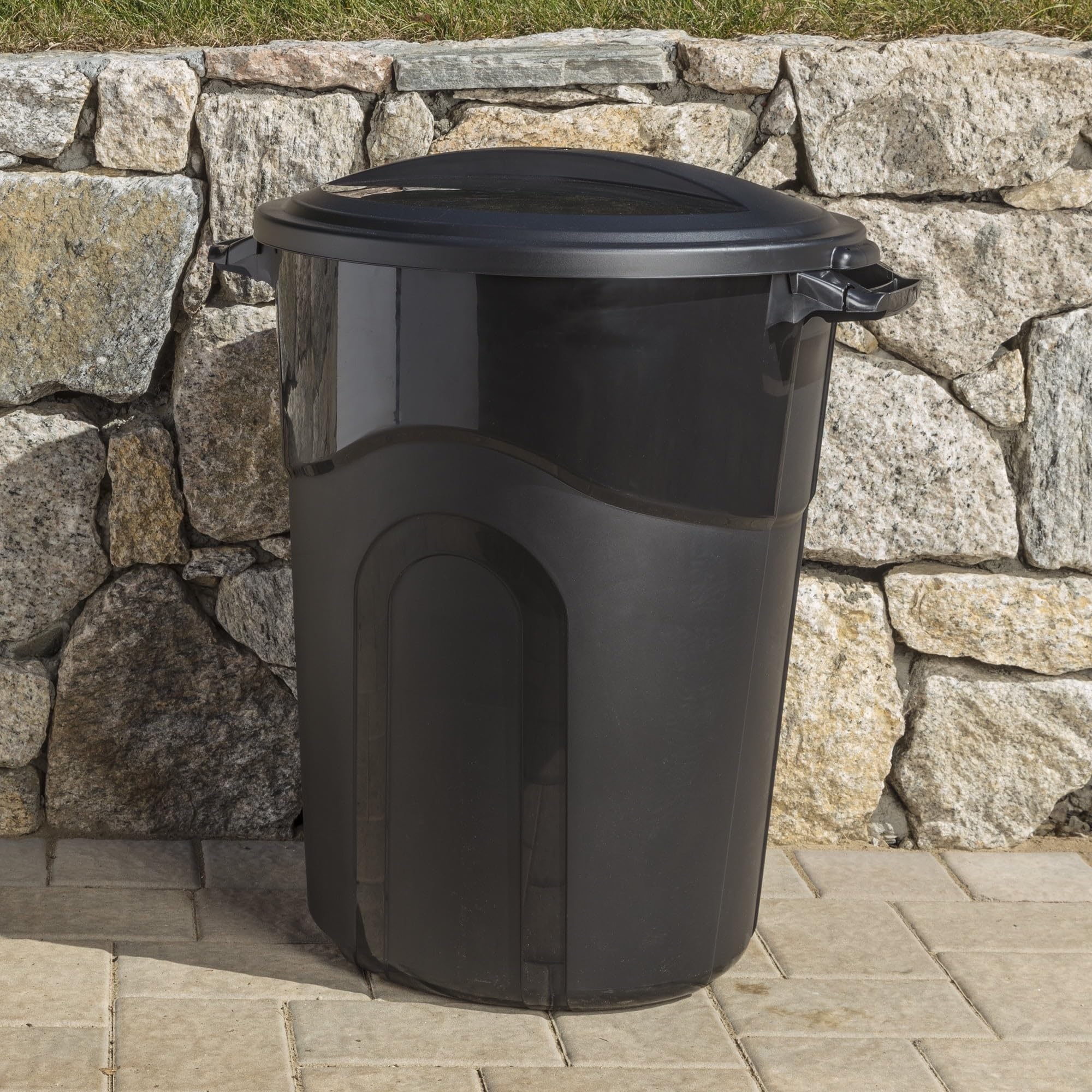 DayGo 32 Gallon Heavy Duty Plastic Garbage Can, Included Lid, Indoor/Outdoor, Black