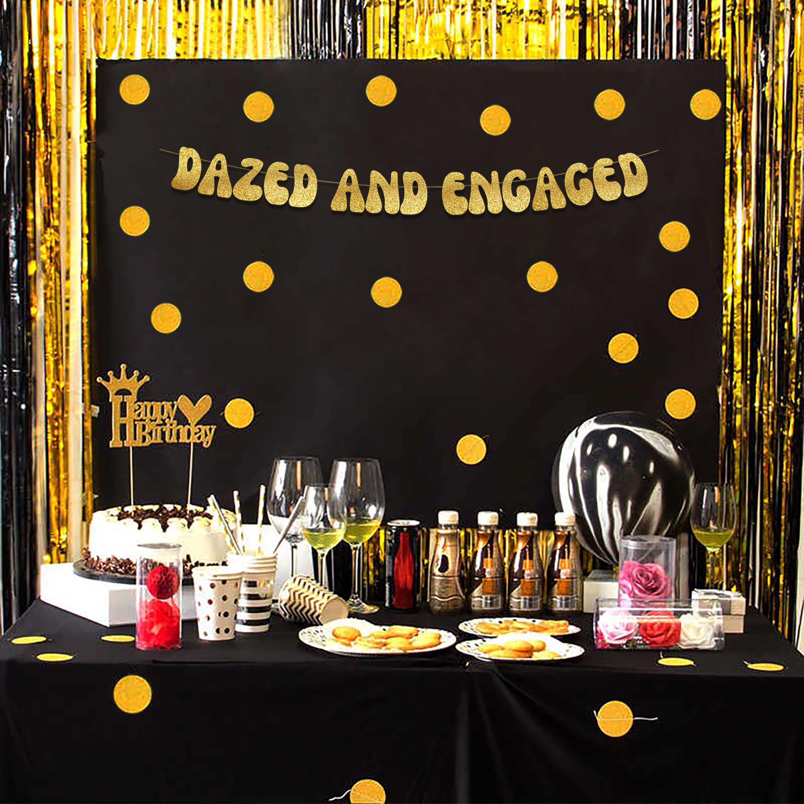 Dazed and Engaged Bachelorette Party and Engagement Party Gold Glitter Banner - Wedding Announcement and Bridal Shower Decorations, Favors and Supplies