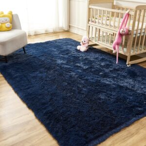 YQQRIGRO Rugs for Living Room, Navy Blue Rugs for Bedroom, Large Fluffy Area Rugs 5x7 Clearance for Playroom Soft Modern Shag Rugs Cute Carpets, Indoor Throw Rugs for Nursery, Dorm and Girls