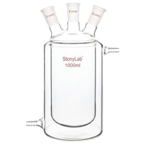 stonylab jacketed reaction flask, flat bottom double layer reaction vessel with three 24/40 standard joints, 1000 ml