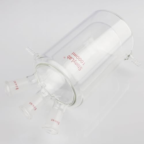 stonylab Jacketed Reaction Flask, Flat Bottom Double Layer Reaction Vessel with Three 24/40 Standard Joints, 1000 ml