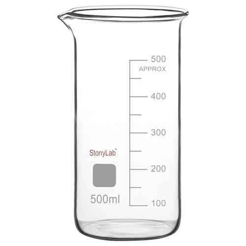 stonylab Glass Beaker, 1-Pack Borosilicate Glass Graduated Tall Beaker with Pouring Spout Lab Beaker, 500 ml