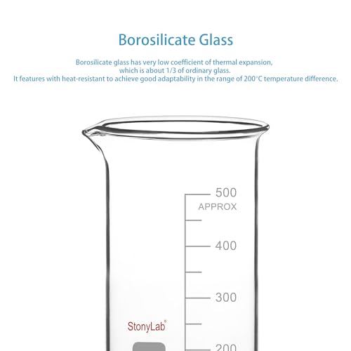 stonylab Glass Beaker, 1-Pack Borosilicate Glass Graduated Tall Beaker with Pouring Spout Lab Beaker, 500 ml